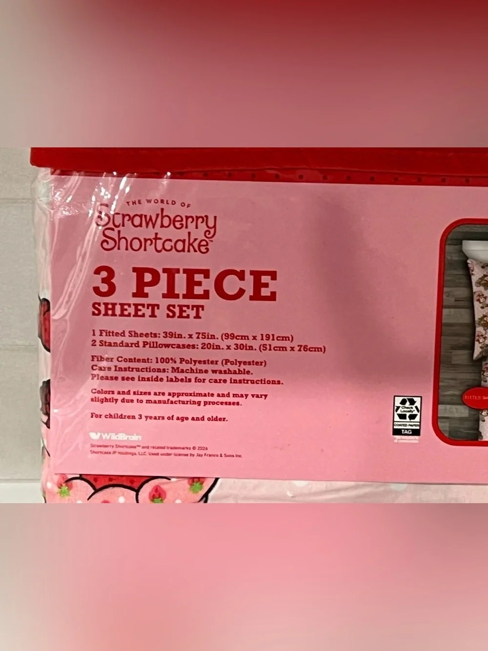 Lot 2 STRAWBERRY SHORTCAKE Twin Fitted Sheet Set 3 Piece 2 Pillowcases Pink HTF